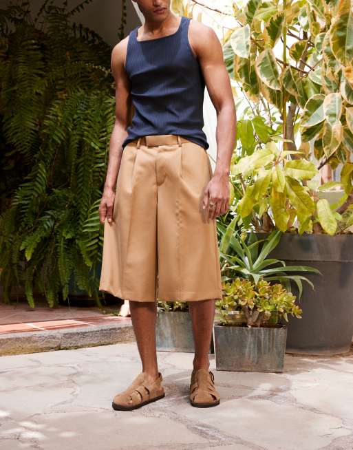 ASOS DESIGN oversized bermuda dress shorts with front pleats in navy