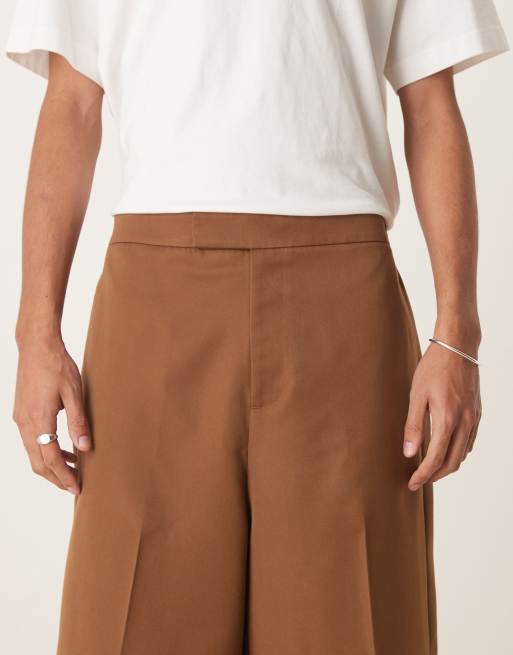ASOS DESIGN oversized bermuda dressy shorts in brown with elastic waist - part of a set