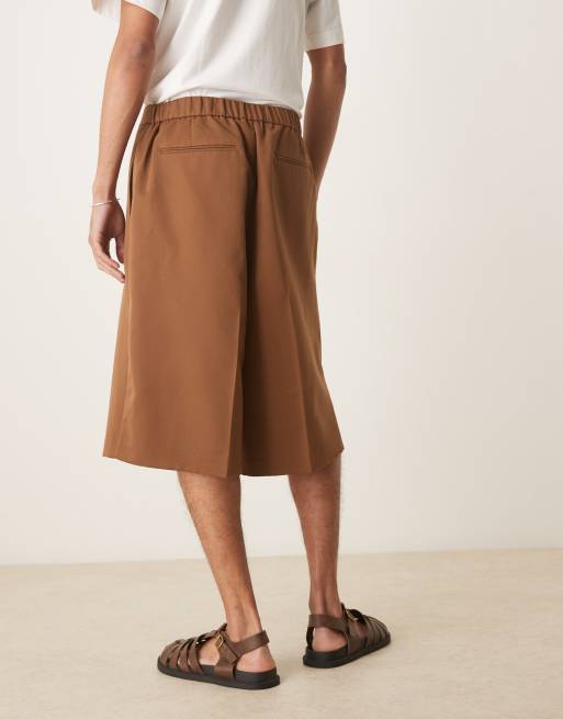 ASOS DESIGN oversized bermuda dressy shorts in brown with elastic waist - part of a set