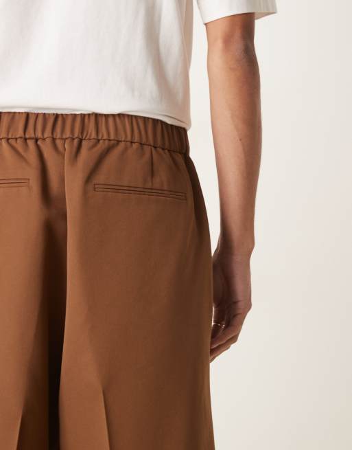 ASOS DESIGN oversized bermuda dressy shorts in brown with elastic waist - part of a set