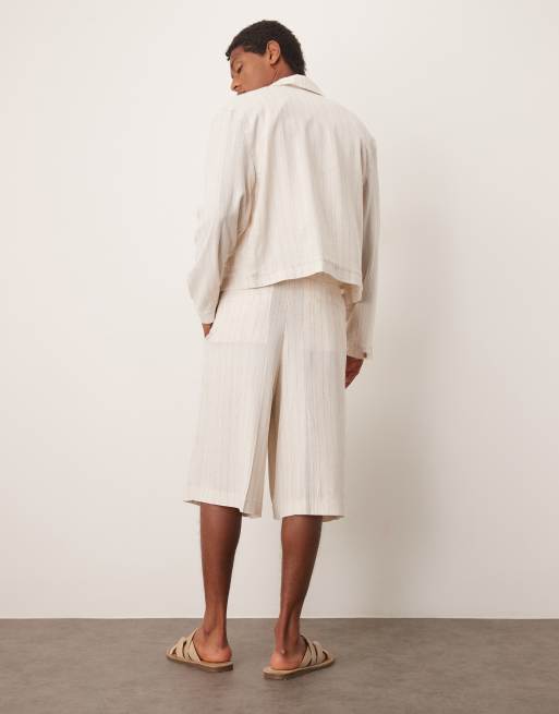 ASOS DESIGN - Oversized bermuda short van linnenmix in stone, 4 van 5