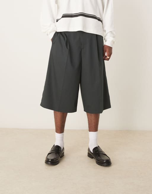 ASOS DESIGN oversized bermuda shorts with pintucks in green
