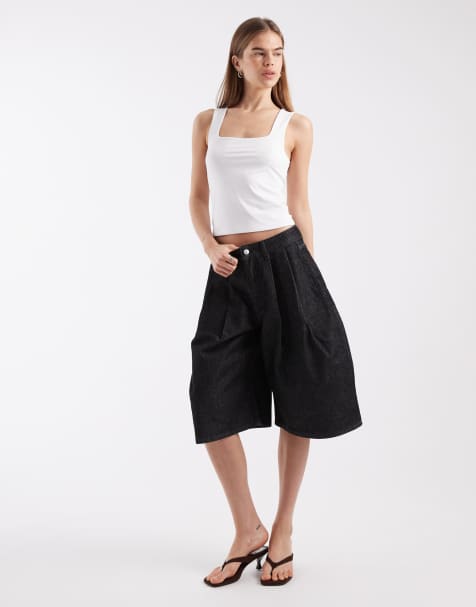 ASOS DESIGN - Oversized bermudashort met plooien in zwarte spoeling - view 1