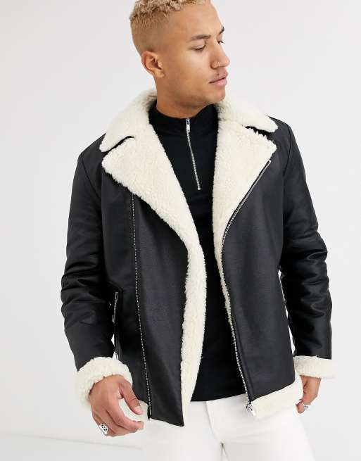 ASOS Premium Leather Oversized Biker Jacket With Chain Detail in