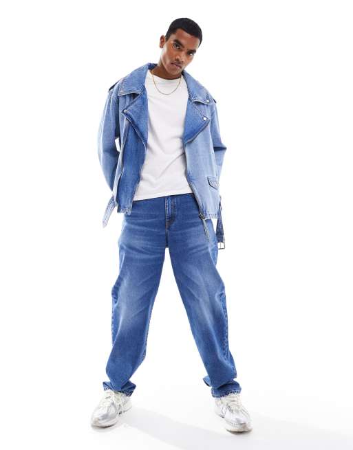 Asos blue leather jacket store