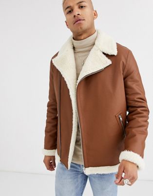 ASOS DESIGN oversized biker jacket in tan faux leather | ASOS