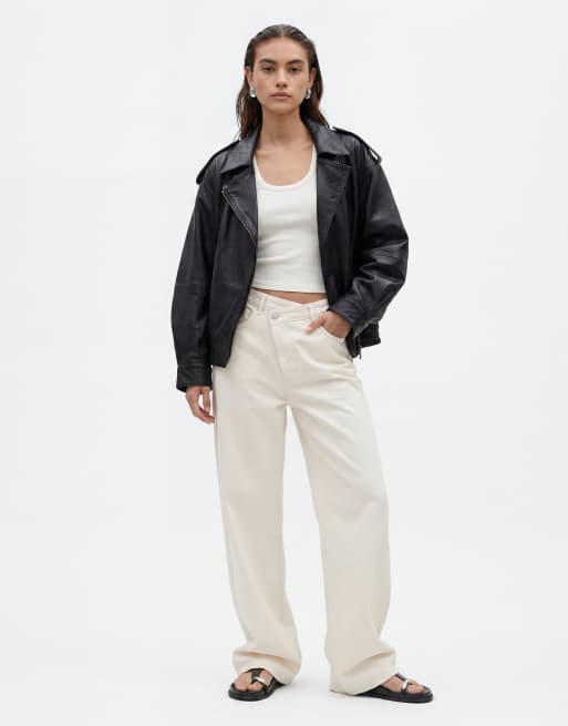 ASOS DESIGN - Oversized bikerjack van echt leer in zwart, 9 van 10
