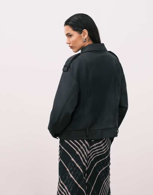 ASOS DESIGN - Oversized bikerjack van leerlook in zwart, 4 van 4