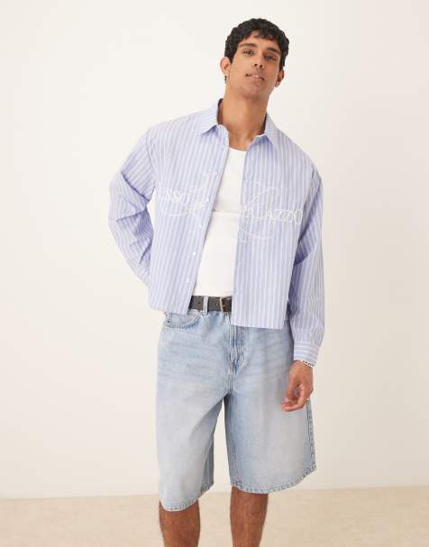 ASOS DESIGN - Oversized blå skjorte med brodering og firkantet pasform - view 1