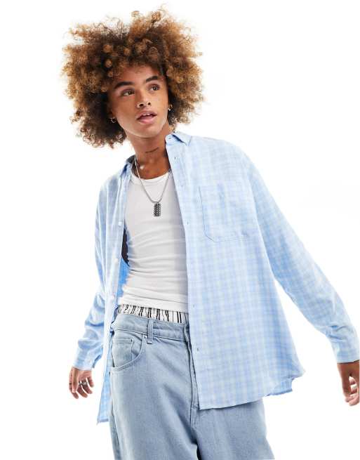 ASOS DESIGN - Oversized blå skjorte med dad-tern i 90'er-stil