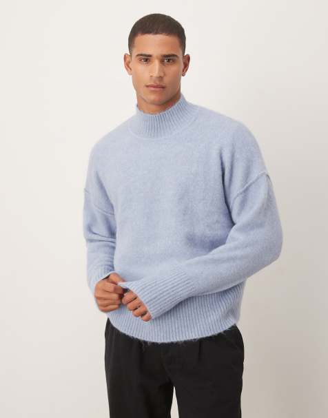 ASOS DESIGN - Oversized blå striktrøje i uldblanding med ståkrave - view 1