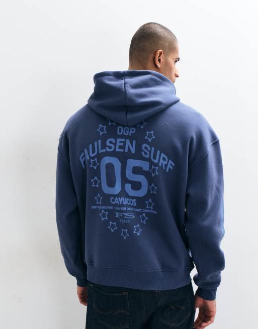 ASOS DESIGN oversized blå ton-i-ton hættetrøje med print i navy, 2 af 5
