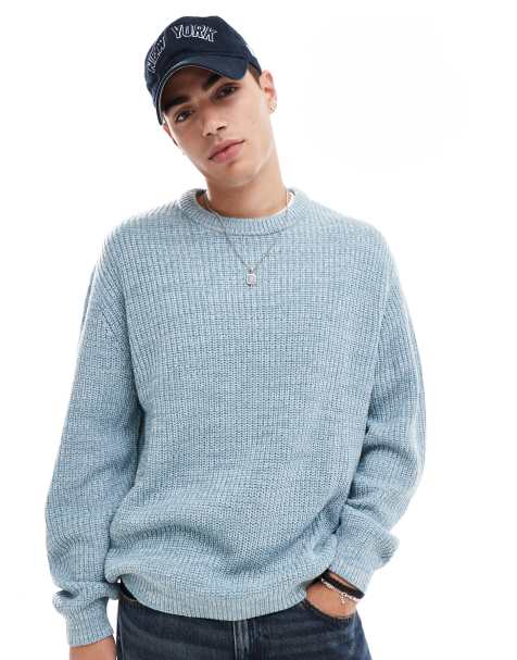 ASOS DESIGN - Oversized blå trøje i fisker-ribstrik - view 1