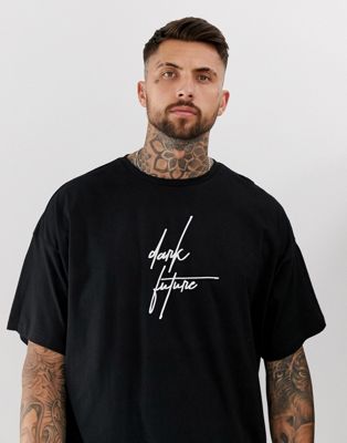 ASOS Dark Future oversized T-shirt with 3D embossed logo in gray