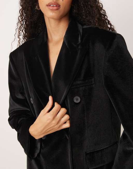 ASOS DESIGN oversized blazer in black velvet, 3 of 4