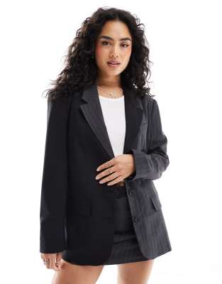 oversized blazer in charcoal color block-Multi