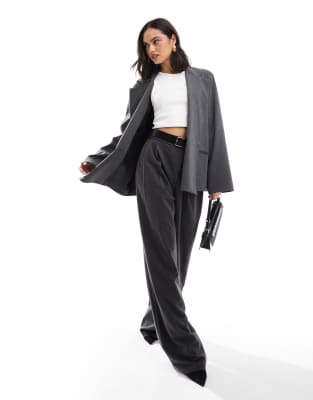 Oversized Blazer with Paint Splatter Detail - Dark Gray main image 1