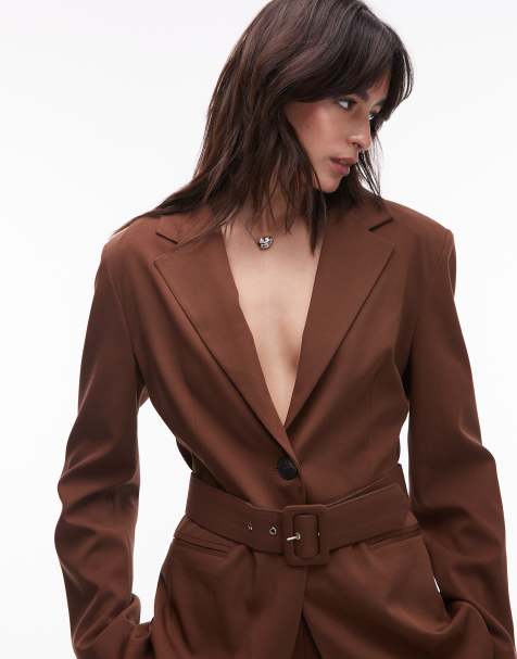 ASOS DESIGN - Oversized blazer met bandje in de taille in chocoladebruin, deel van co-ord set - view 1