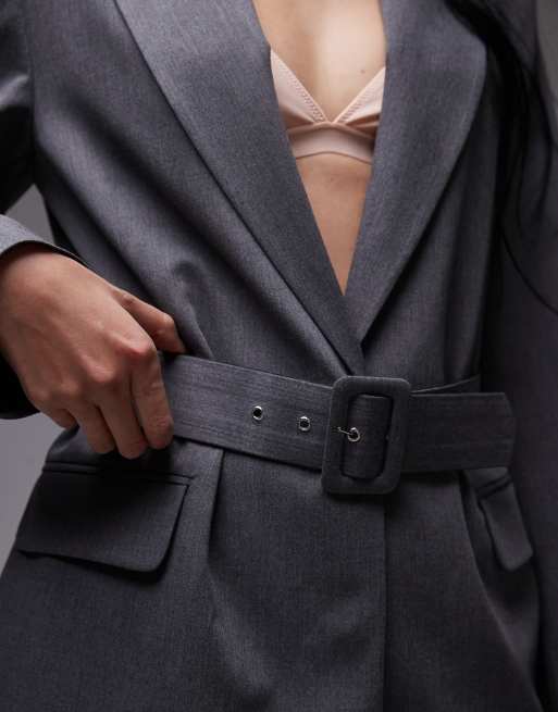 ASOS DESIGN - Oversized blazer met riem in antracietgrijs, 3 van 4