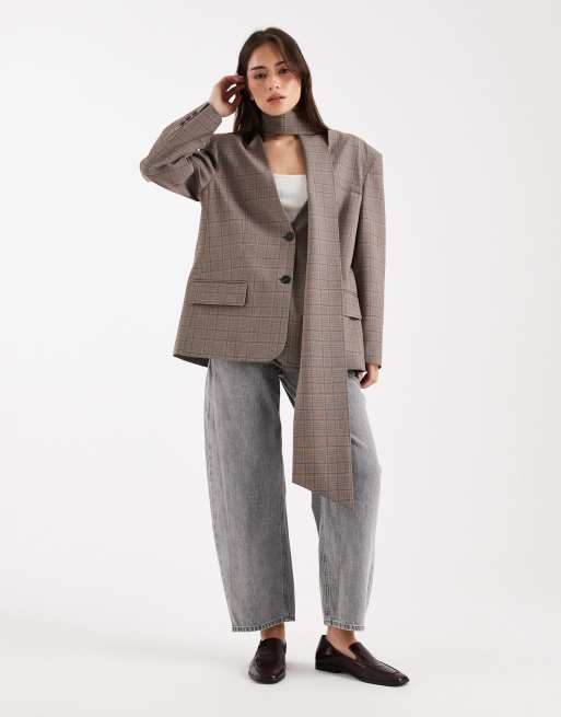 ASOS DESIGN - Oversized blazer met sjaal in bruin, 3 van 4