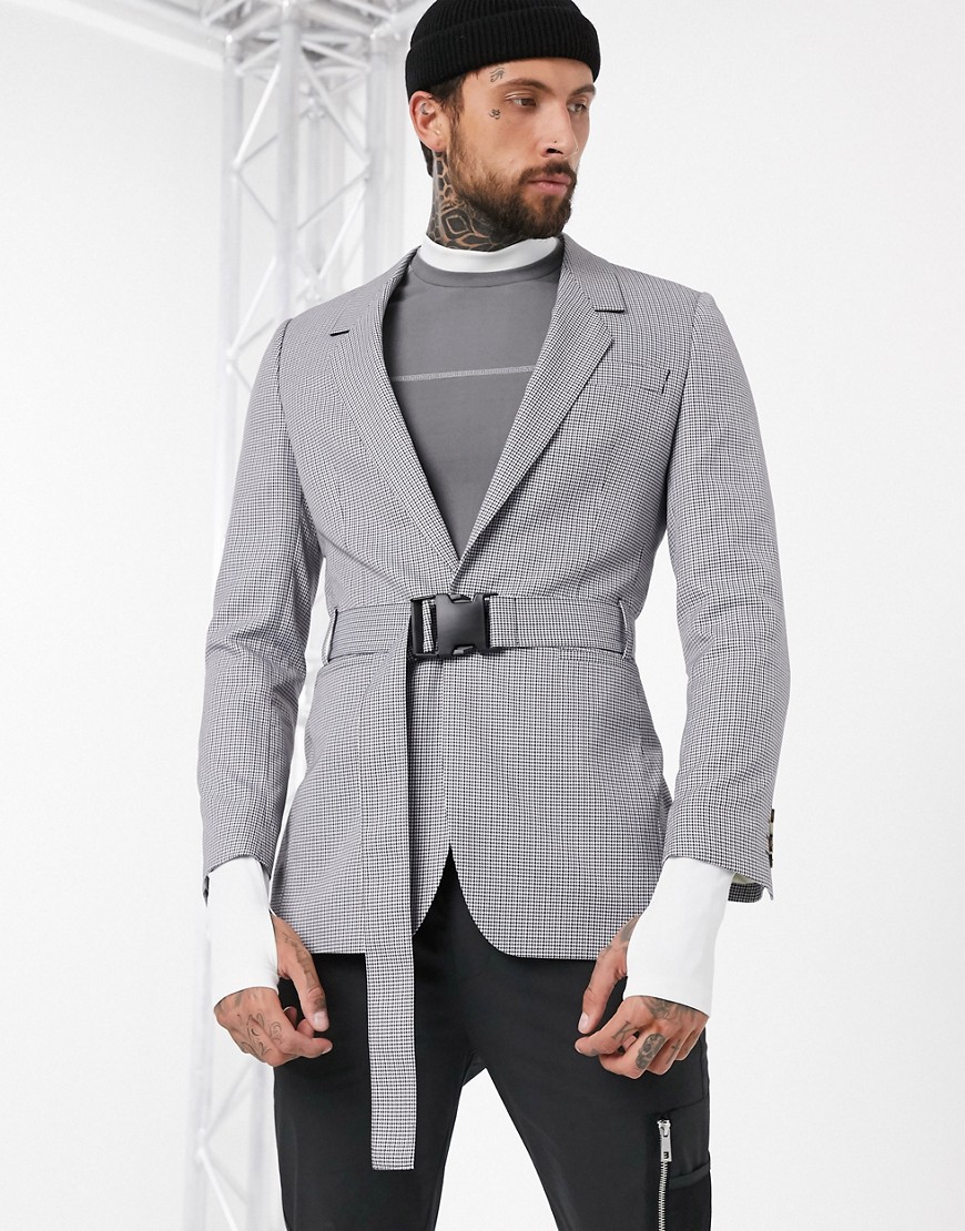 ASOS DESIGN oversized blazer with belt in grey