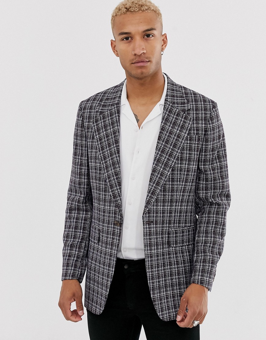 ASOS DESIGN oversized blazer with wide lapel in navy check