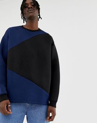 ASOS DESIGN - Oversized blockfärgad tröja i scuba-Blå
