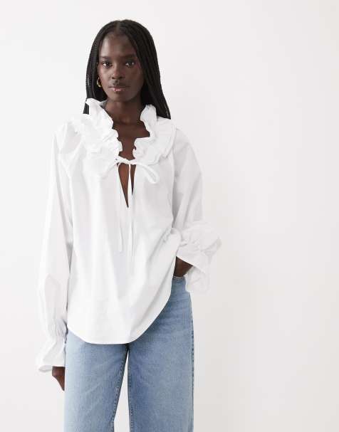ASOS DESIGN oversized blouse met ruchekraag in wit - view 1
