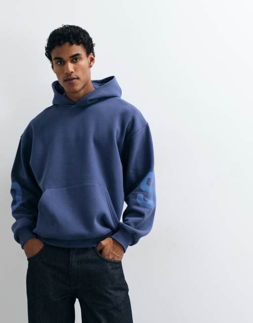 ASOS DESIGN oversized blue tonal hood with pigment print, 4 of 5