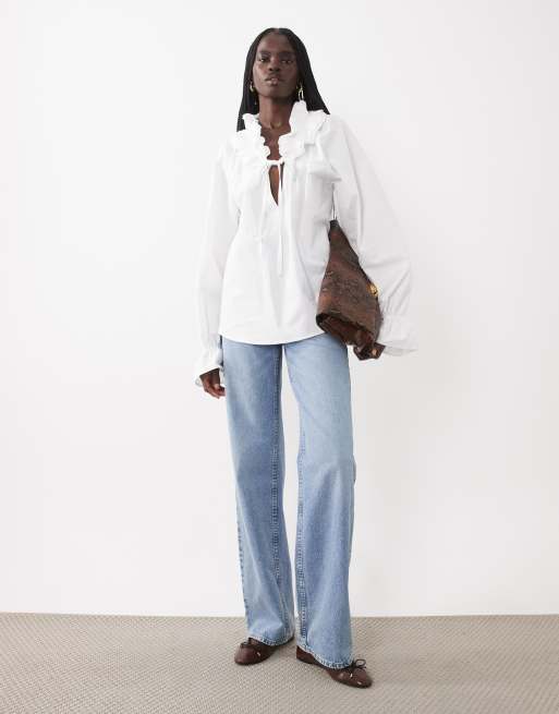 ASOS DESIGN oversized bluse med flæsekrave i hvid, 2 af 4