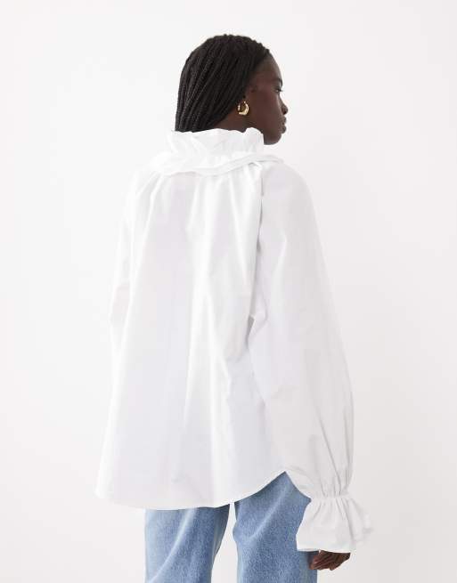 ASOS DESIGN oversized bluse med flæsekrave i hvid, 3 af 4