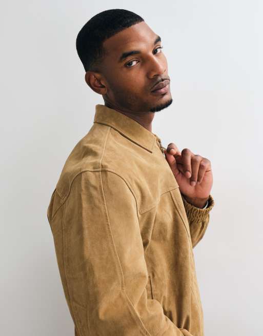 ASOS DESIGN oversized bomber i ægte læder i brun, 4 af 5