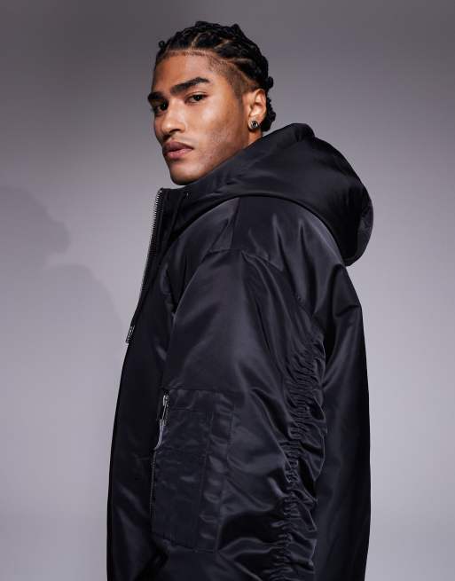 ASOS DESIGN oversized bomber in black, 4 of 5