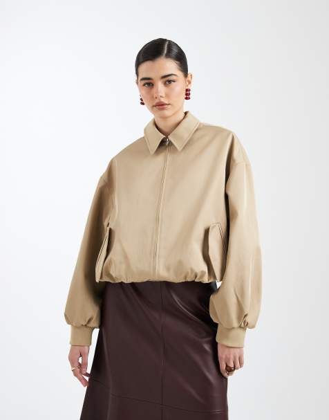 ASOS DESIGN oversized bomber jacket in beige
