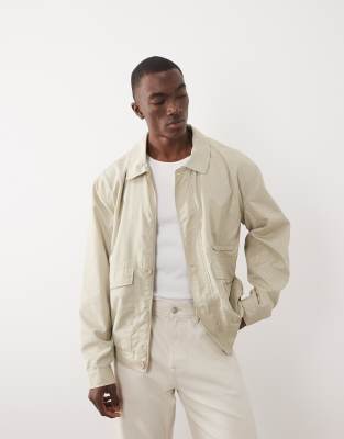 Asos Design Oversized Bomber Jacket In Neutral