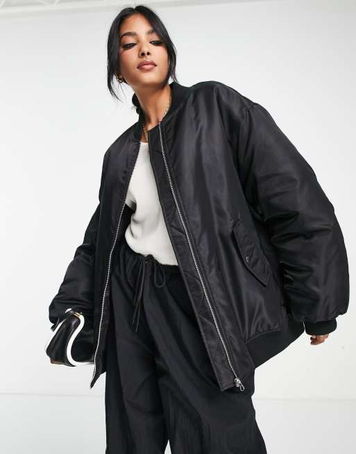 Black oversized bomber on sale jacket