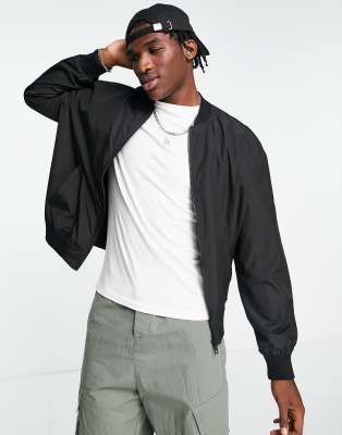 Asos Design Lightweight Oversized Bomber Jacket In Black In Black