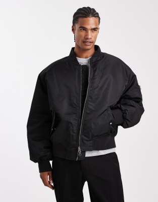 Asos Design Oversized Bomber Jacket In Black