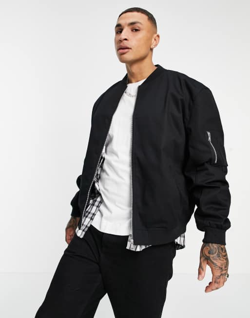 Asos Design Oversized Bomber Jacket In Black Asos 