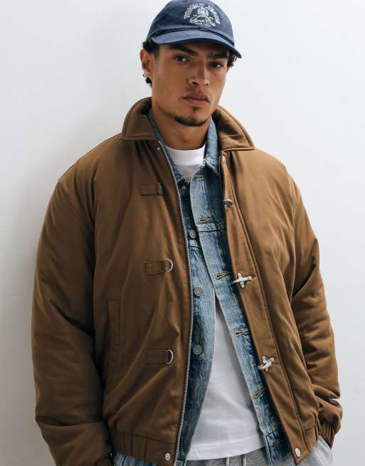 ASOS DESIGN Oversized bomber jacket in brown, 2 of 5