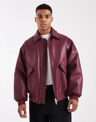 Asos Design Oversized Bomber Jacket In Burgundy