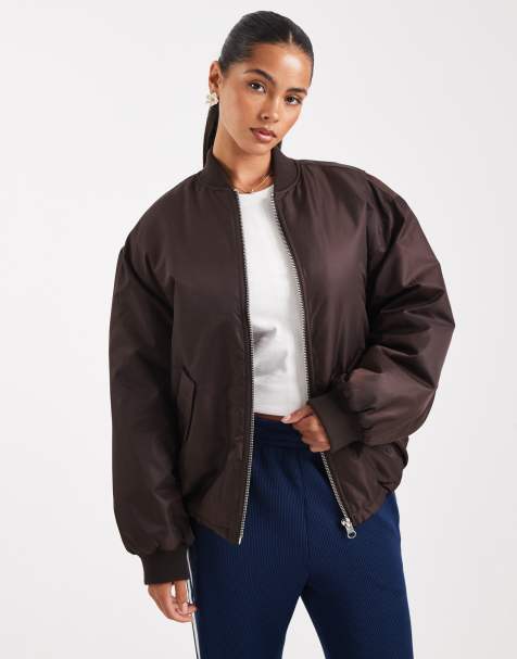 ASOS DESIGN oversized bomber jacket in chocolate - view 1