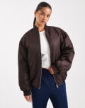 [ASOS DESIGN] ASOS DESIGN oversized bomber jacket in chocolate-Brown S Chocolate