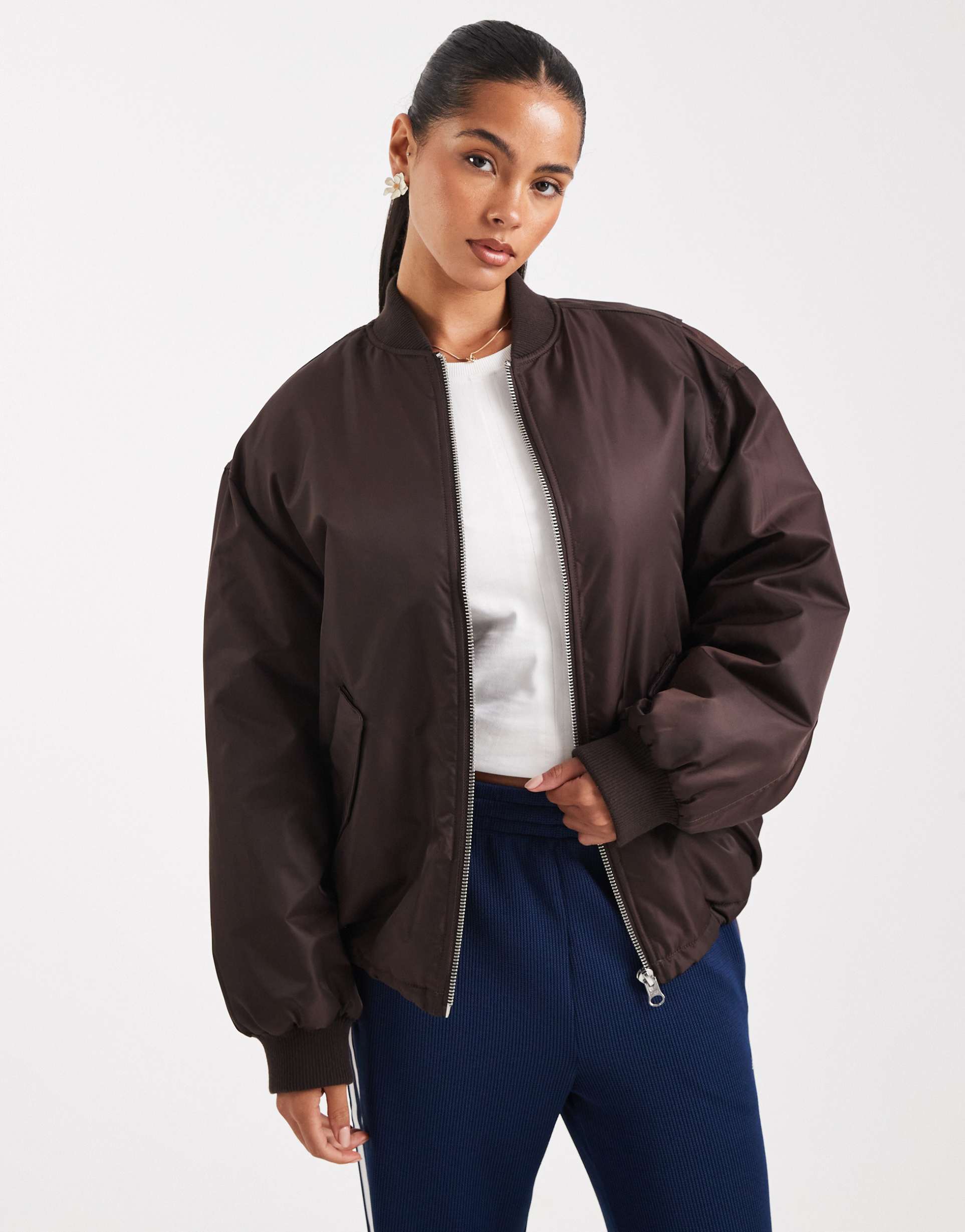 asos design oversized bomber jacket in chocolate