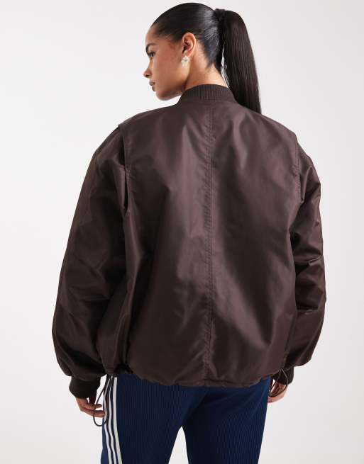 ASOS DESIGN oversized bomber jacket in chocolate