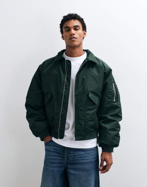 ASOS DESIGN oversized bomber jacket in dark green, 2 of 5