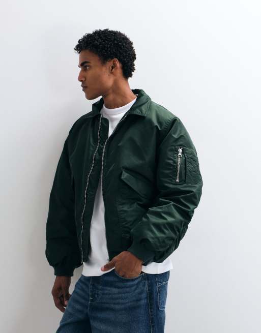 ASOS DESIGN oversized bomber jacket in dark green, 5 of 5