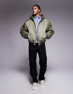 Asos Design Oversized Bomber Jacket In Green