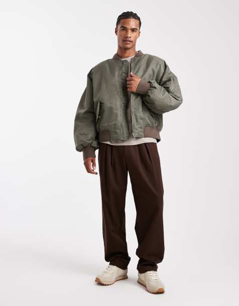 ASOS DESIGN oversized bomber jacket in khaki - view 1