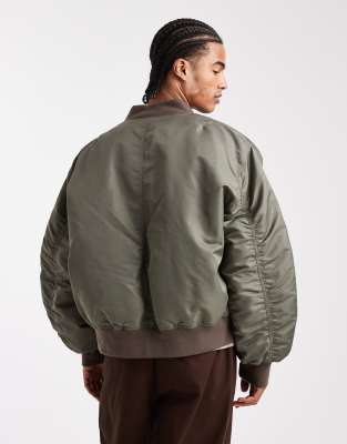 Asos Design Oversized Bomber Jacket In Gray